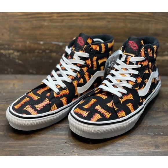 Thrasher x Vans Skate SB Sk8-Hi Rare Thrasher Flames Logo Mens Size 8.5 NEW - Picture 9 of 15